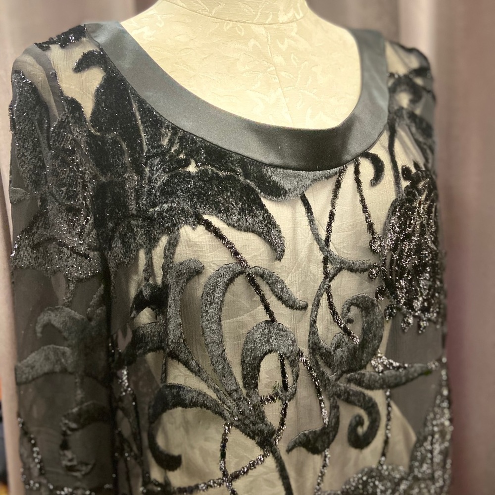 Escada Couture; Black, Silk and Velvet Blouse.